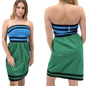 The Limited Y2K Size 6 Color Block Blue and Green Strapless A-Line Mini Dress